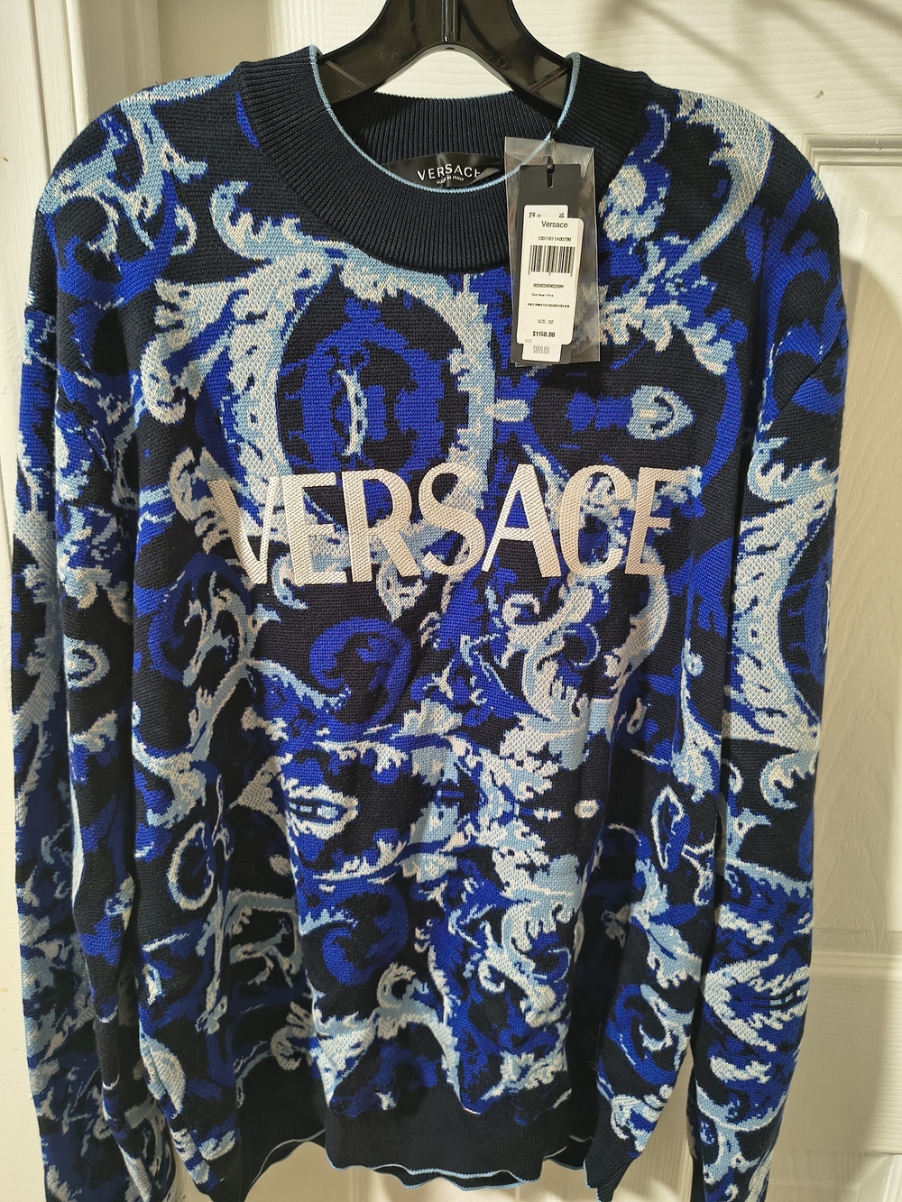 Versace Blue Barocco Logo Sweater